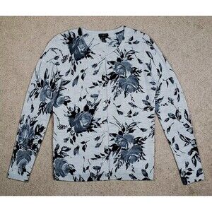 Talbots Women's Pure Merino Wool Black/Gray Floral Cardigan Sweater Size SP